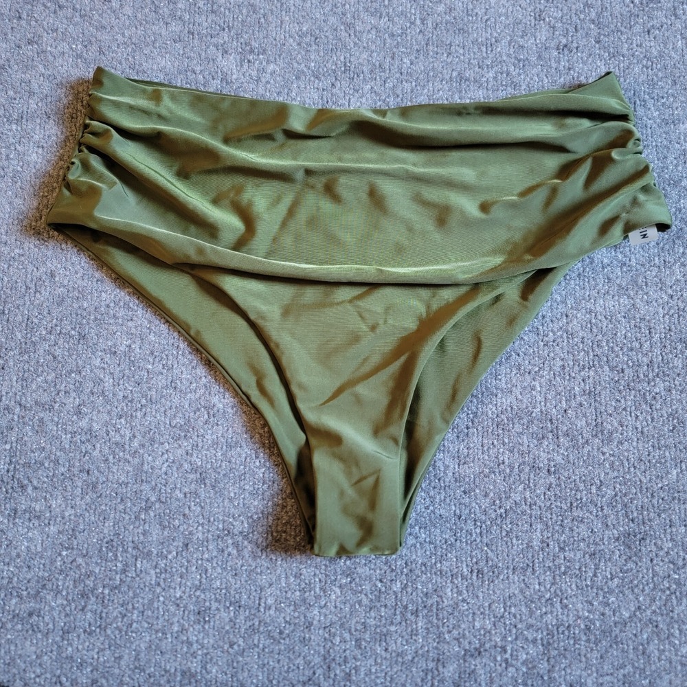 Shein Bikini Bottom Size 1X Olive Green Ruched Scrunch Wide Waistband‎ Swimsuit